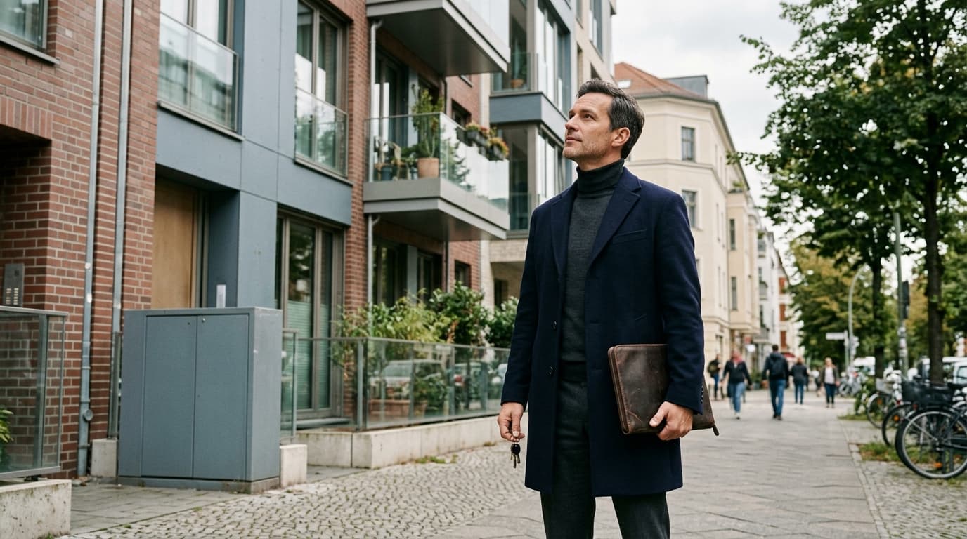 Selbstständiger vor Wohnimmobilie